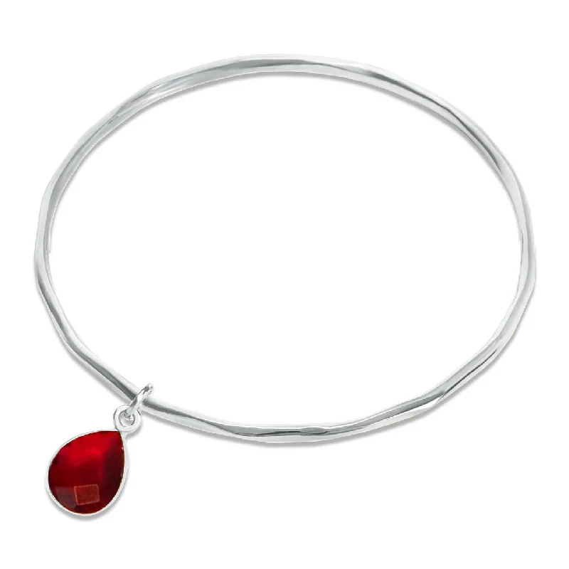 zodiac bracelet for women-Garnet Charm Bangle Silver | January