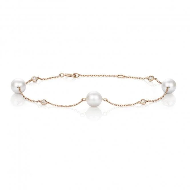 beaded bracelet for girls-18ct Gold Diamond & Akoya Pearl Bracelet BDQ203R