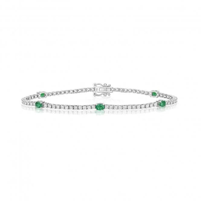 bracelet for women with initials-18ct White Gold Diamond And Emerald Bracelet BDQ202WE