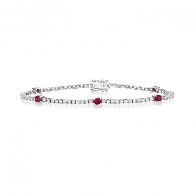 sterling silver bracelet-18ct White Gold Diamond And Ruby Bracelet BDQ202WR