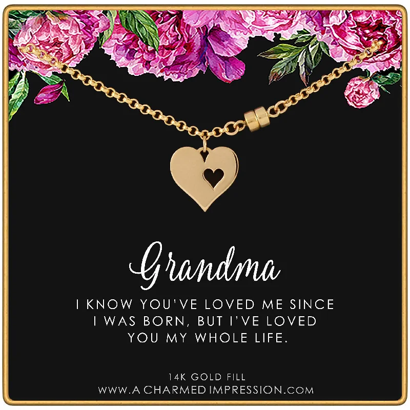 stylish bangle bracelet-Gold Grandma Bracelet with Card • Two Connected Hearts Charm Bracelet • Gifts for Women • Grandmother Jewelry • 14k Gold Filled Bracelet with Magnetic Clasp