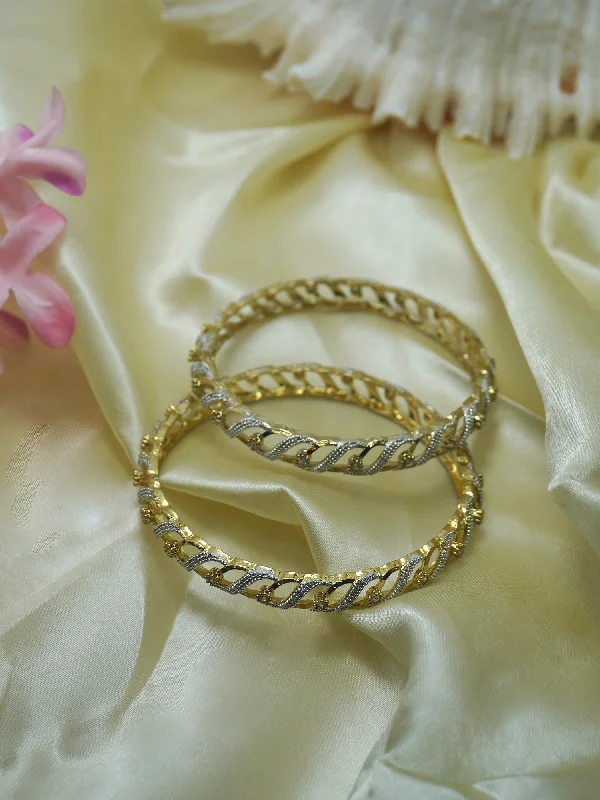 silver link bracelet-Gold Plated White American Diamond Floral Bangles