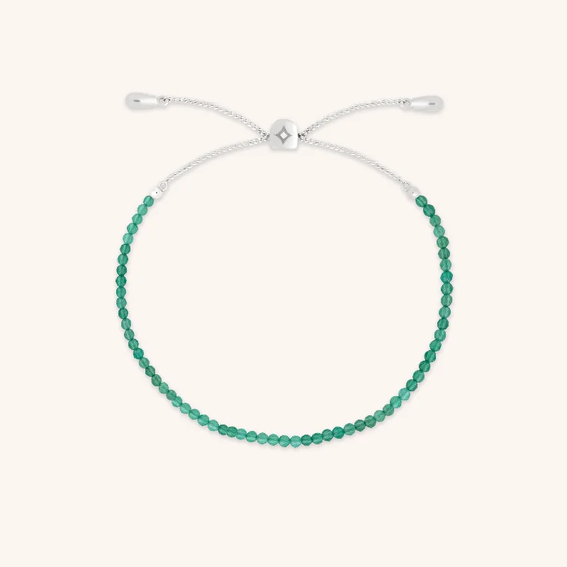 handmade bracelet for girls-Green Agate Gemstone Bracelet in 9k White Gold