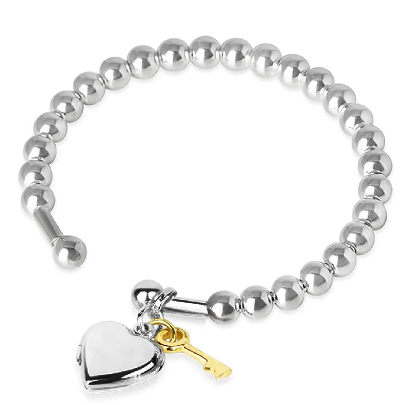 stretchy bracelet for women-Heart Locket Bangle | Silver - Gold