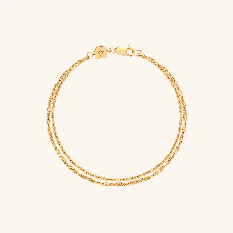 stackable beaded bracelets-Illusion Twist Double Chain Bracelet in Gold