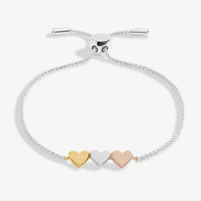 boho bracelet for women-Mini Charms three Tone Hearts Gold Rose Gold & Silver Plated Bracelet 7141