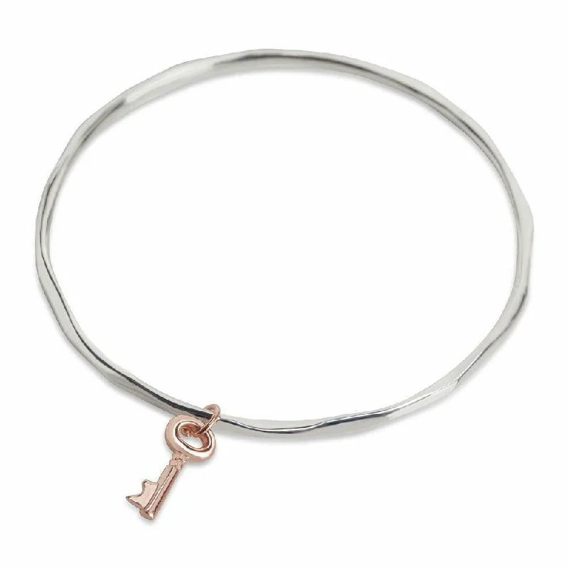 men's leather bracelet-Key Bangle - Silver | Rose Gold