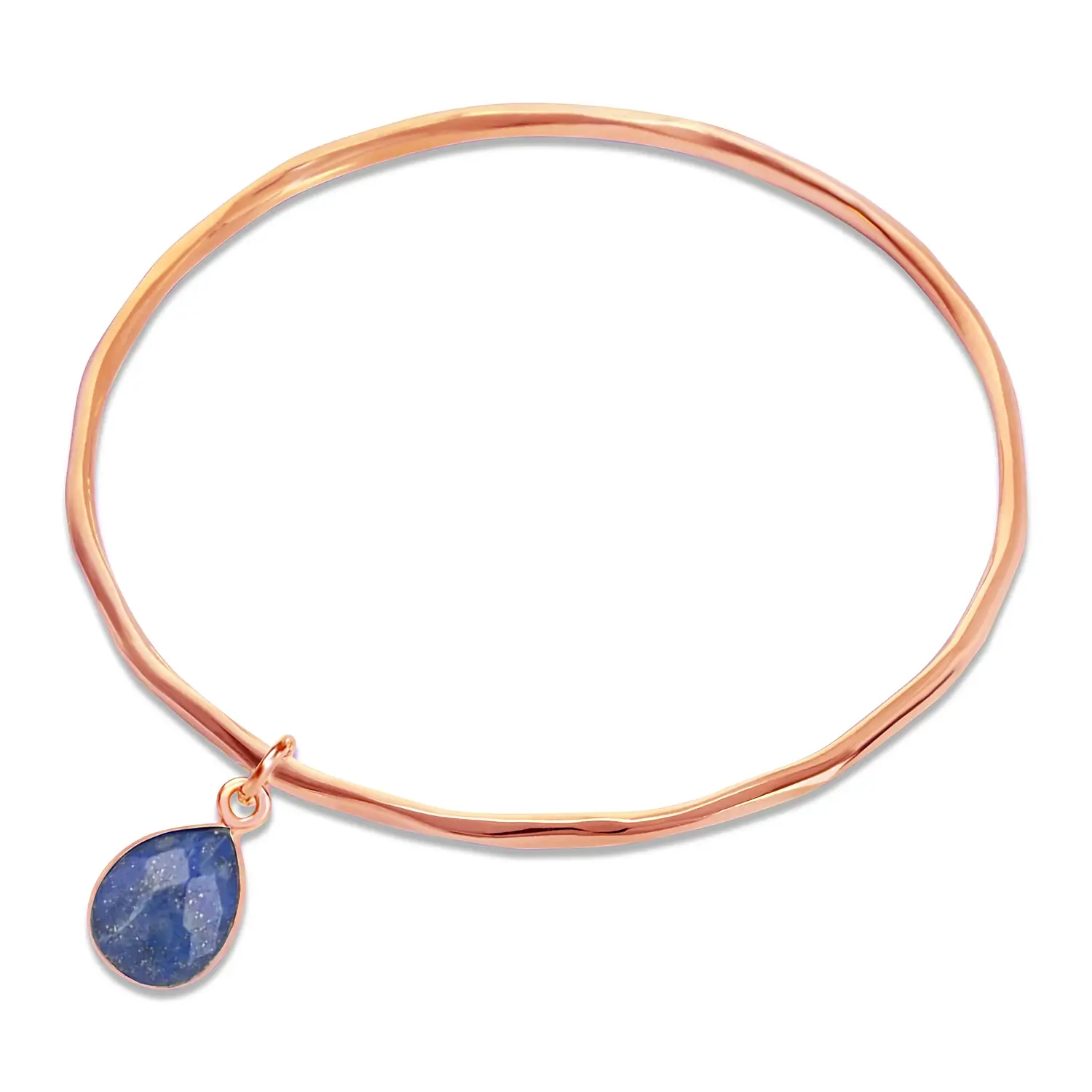 bracelet for women with initials-Lapis Lazuli Charm Bangle Rose Gold September Birthstone Bangle