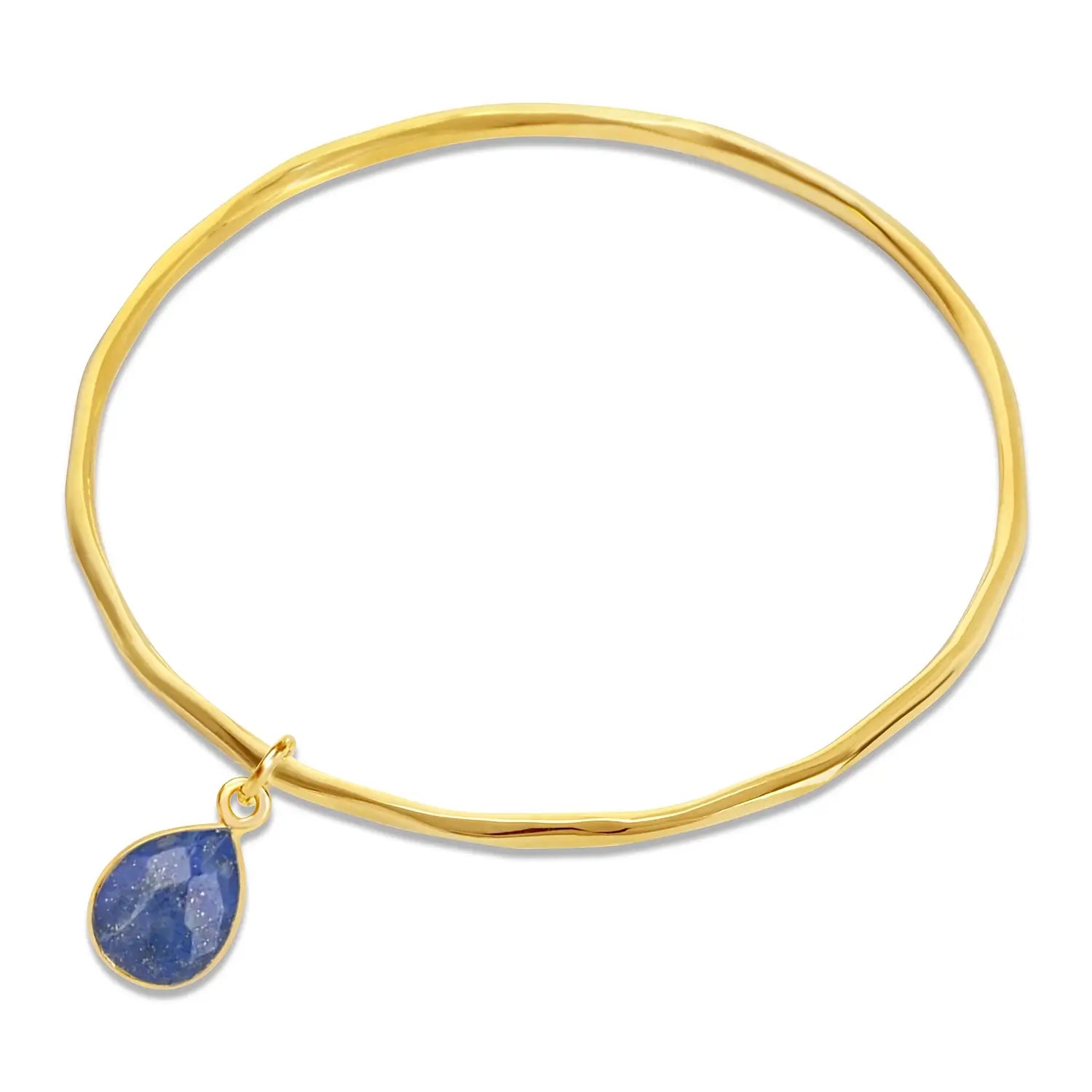 friendship bracelet ideas-Lapis Lazuli Charm Bangle Gold September Birthstone