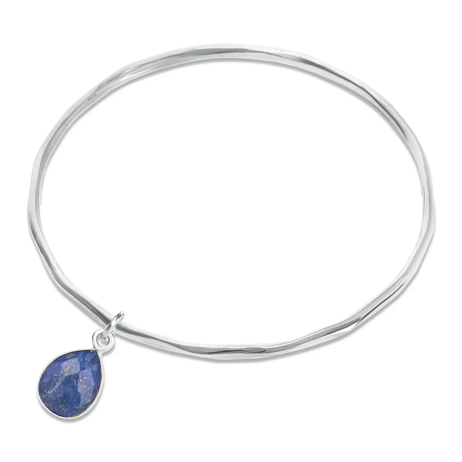 cuff bracelet for men-Lapis Lazuli Charm Bangle Silver September Birthstone Bangle