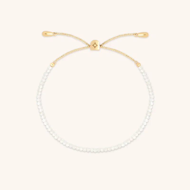 chic leather bracelet for women-Moonstone Gemstone Bracelet in 9k Gold