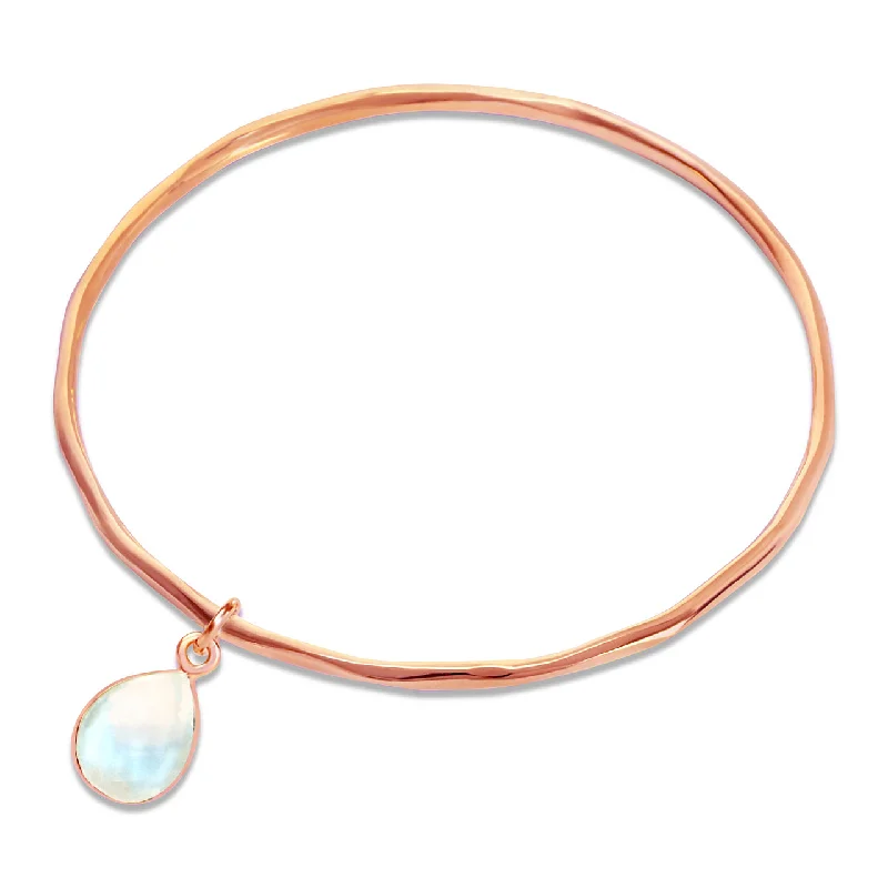 luxury leather bracelet-Moonstone Charm Bangle | Rose Gold - June