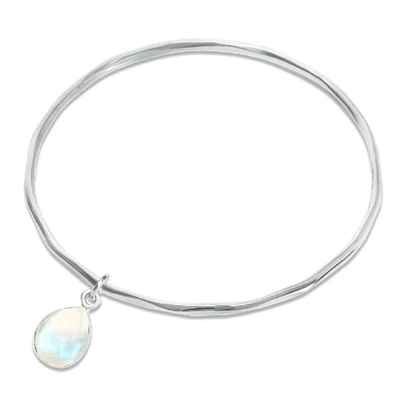 cool bracelet for teens-Moonstone Charm Bangle | Silver - June