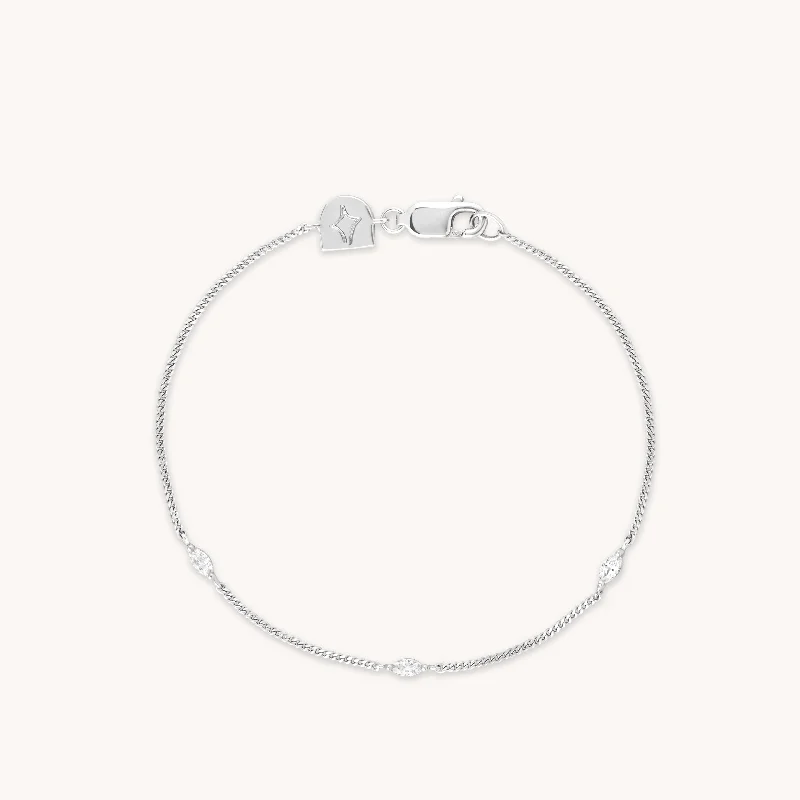 engraved bracelet for boyfriend-Navette Crystal Bracelet in Silver