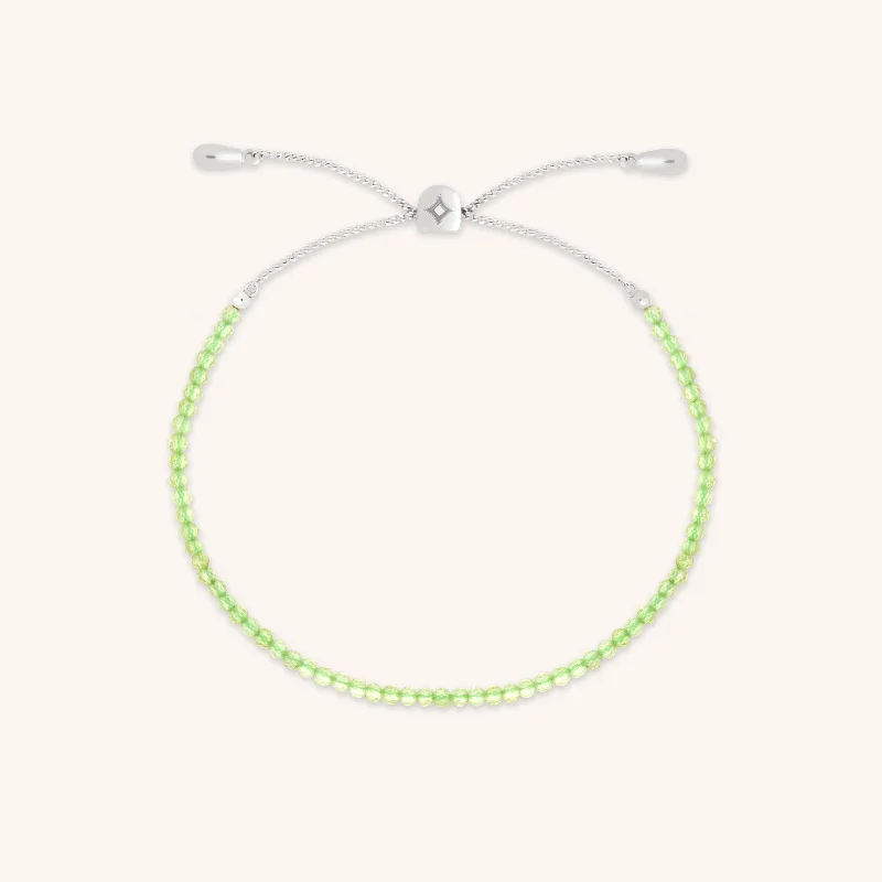 boho chic bracelet-Olivine Gemstone Bracelet in 9k White Gold