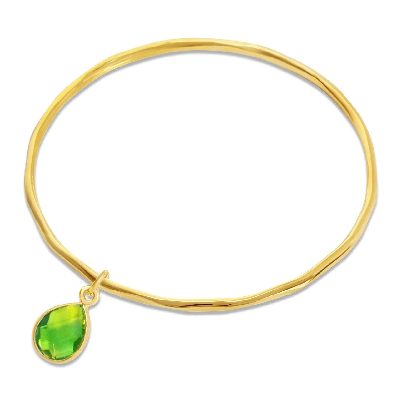 beaded bracelet with crystals-Peridot Charm Bangle | Gold - August