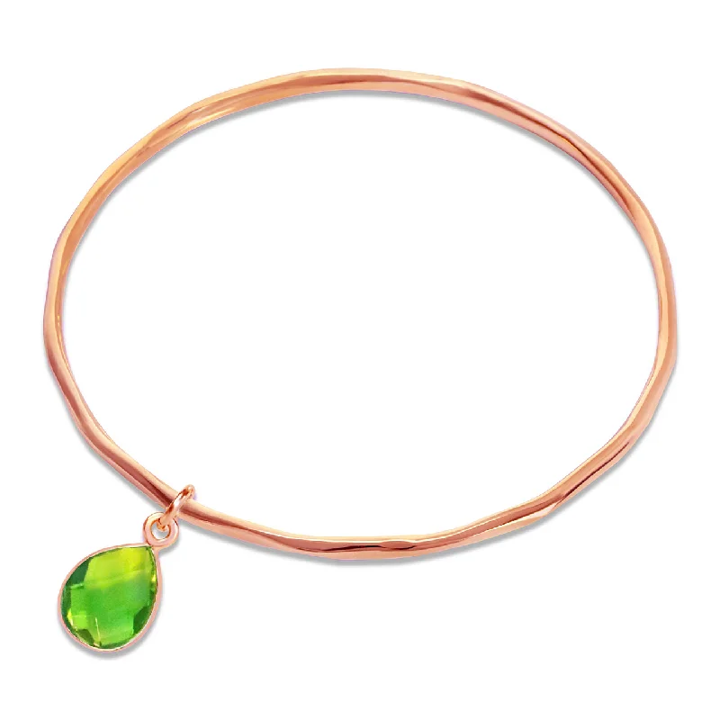 beach bracelet for women-Peridot Charm Bangle | Rose Gold - August