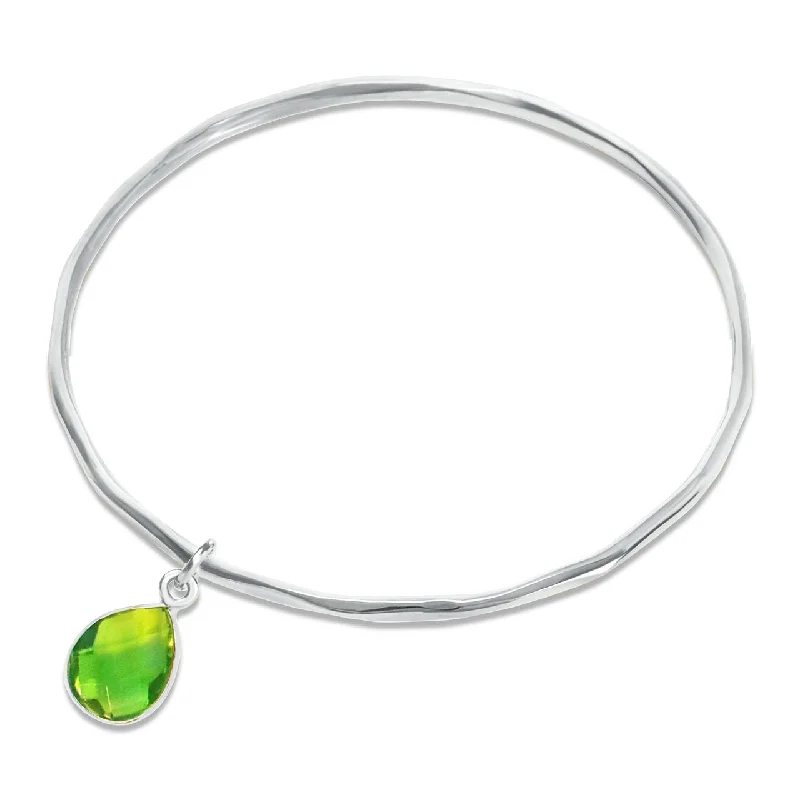 braided bracelet with metal charm-Peridot Charm Bangle | Silver - August