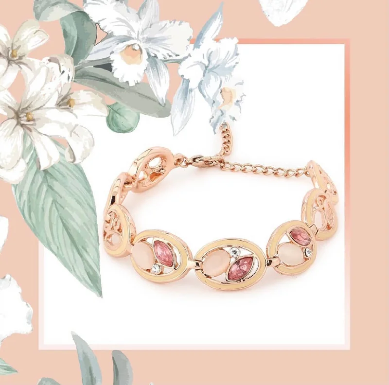 multicolor beaded bracelet-Estele rose gold plated Pink And White Stone Bracelet for women