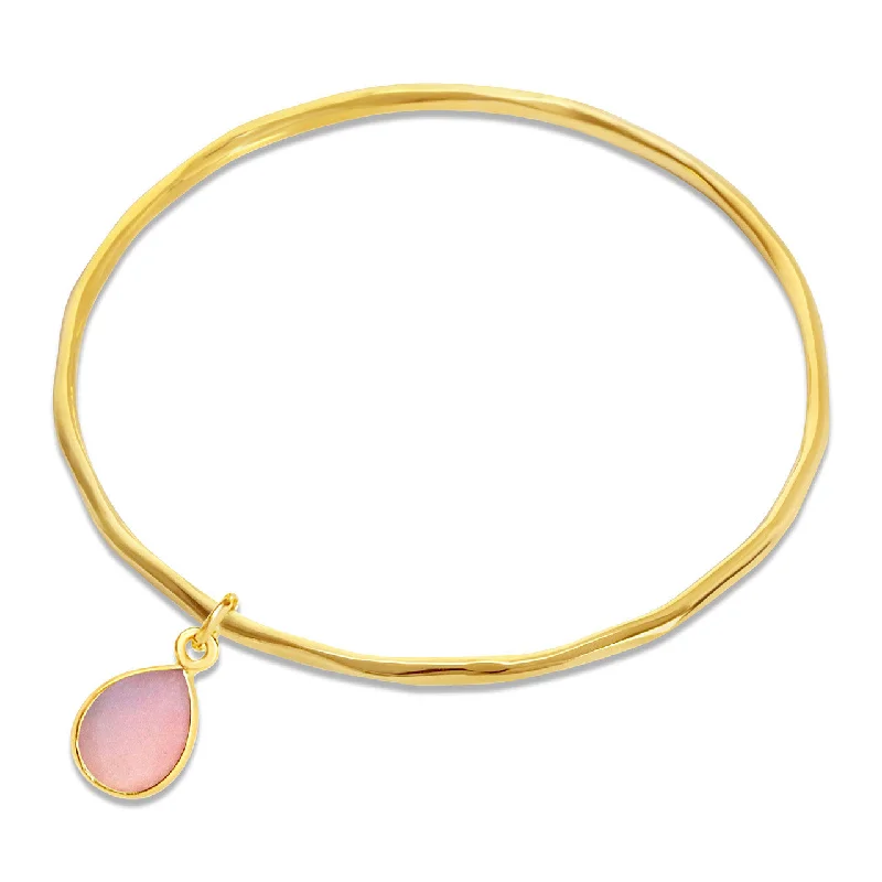 custom name bracelet-Pink Opal Charm Bangle | Gold - October