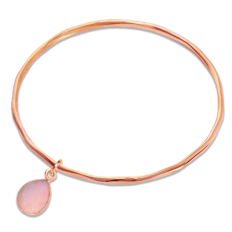 bracelet with butterfly charm-Pink Opal Charm Bangle | Rose Gold - October