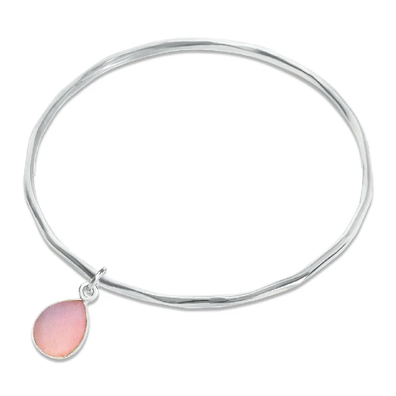 bracelet with birthstones for family-Pink Opal Charm Bangle | Silver - October