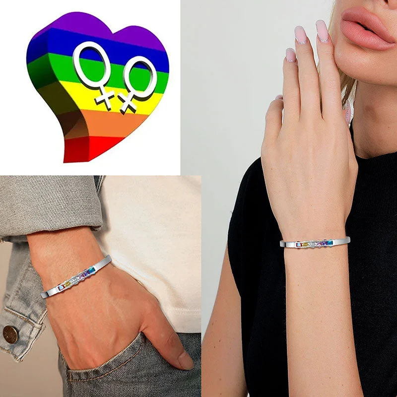 men’s cuff bracelet-LGBT Rainbow Bangles Bracelet Cuff Pride Jewelry for Men Women Stainless Steel