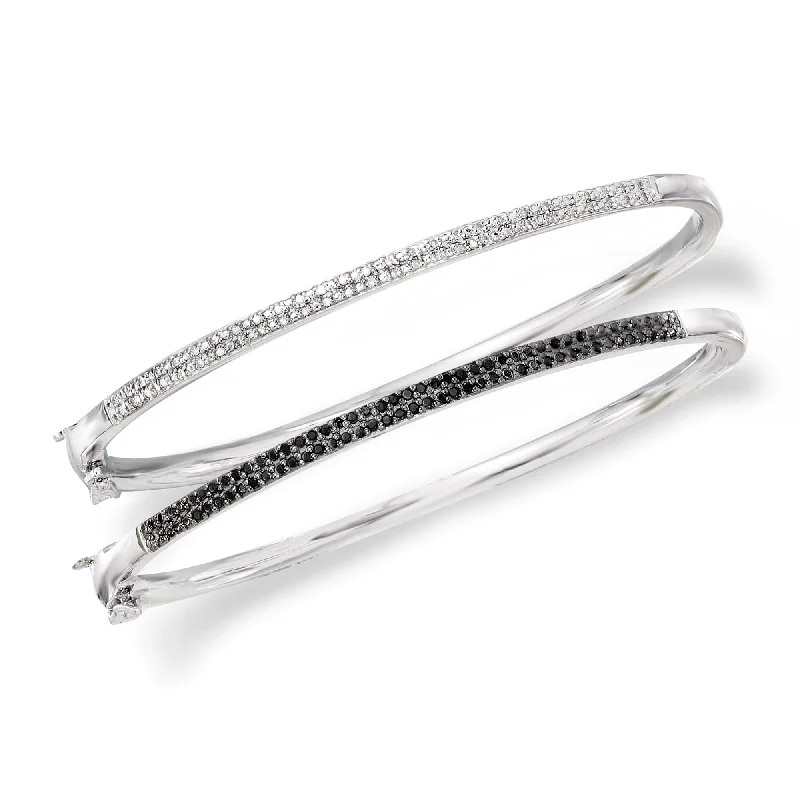 personalized bracelet for couples-Ross-Simons Black and White Diamond Jewelry Set: 2 Bangle Bracelets in Sterling Silver