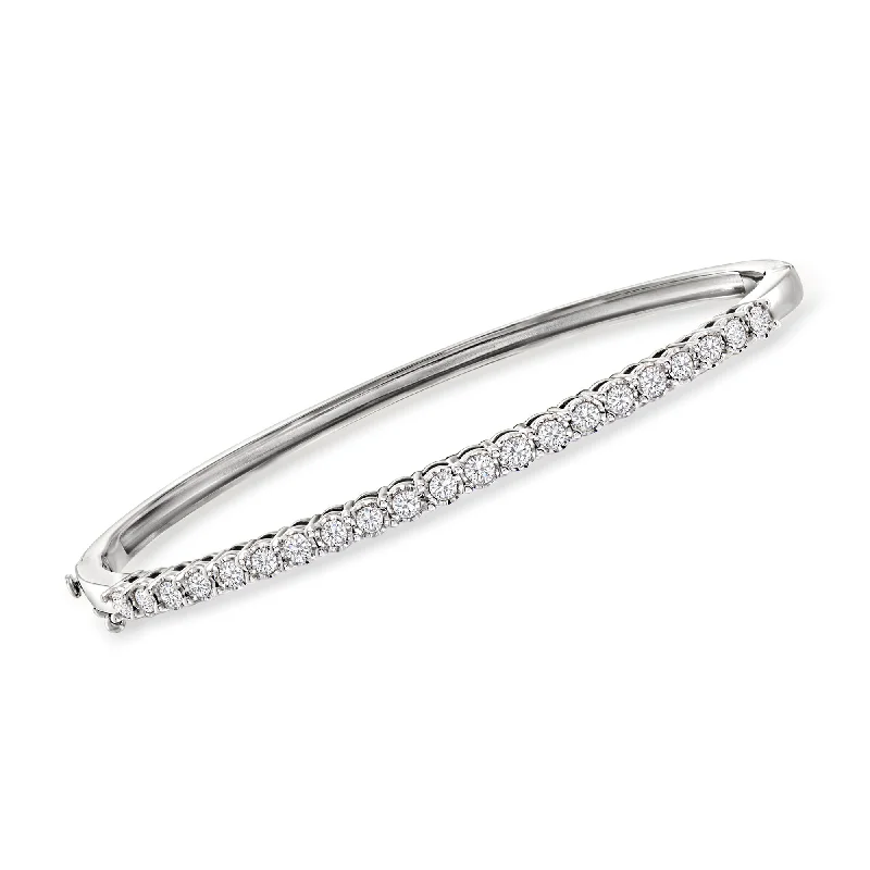 double chain bracelet for women-Ross-Simons Diamond Bangle Bracelet in Sterling Silver