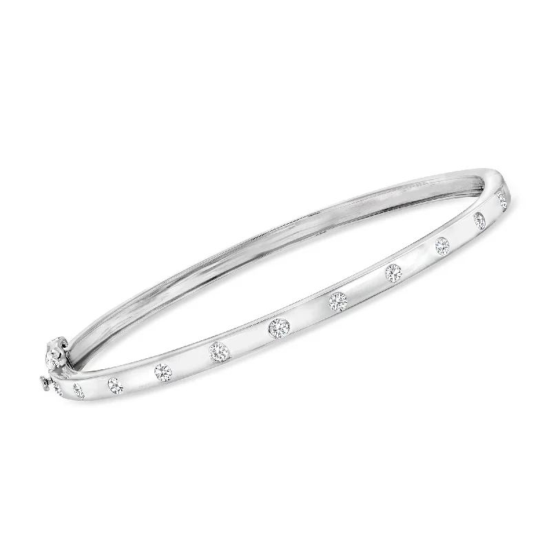 men’s sterling silver bracelet-Ross-Simons Diamond Bangle Bracelet in Sterling Silver