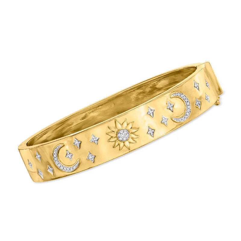 women’s fashion bracelet-Ross-Simons Diamond Celestial Bangle Bracelet in 18kt Gold Over Sterling