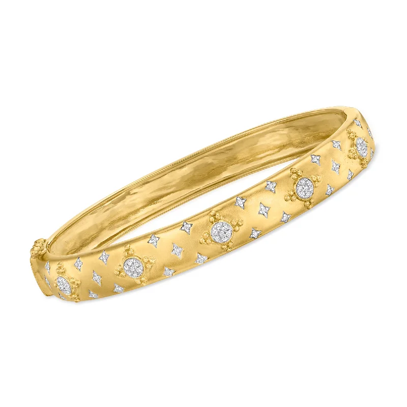 bracelet for wedding gift-Ross-Simons Diamond Cluster Bangle Bracelet in 18kt Gold Over Sterling