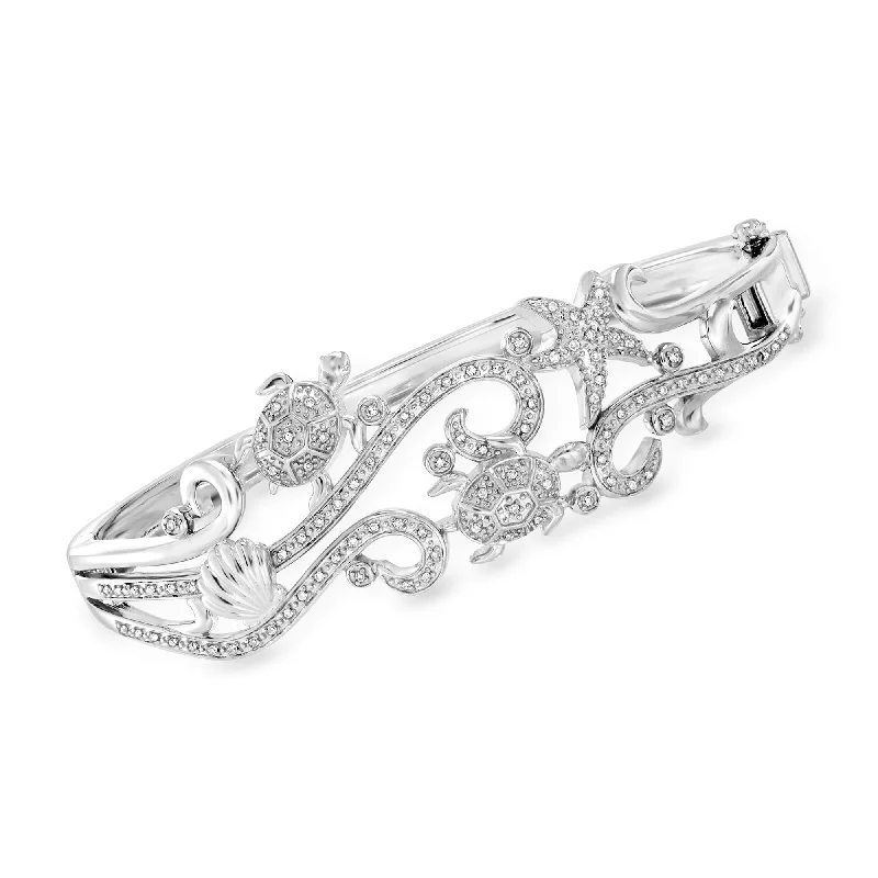 elegant bracelet with diamonds-Ross-Simons Diamond Sea Life Bangle Bracelet in Sterling Silver