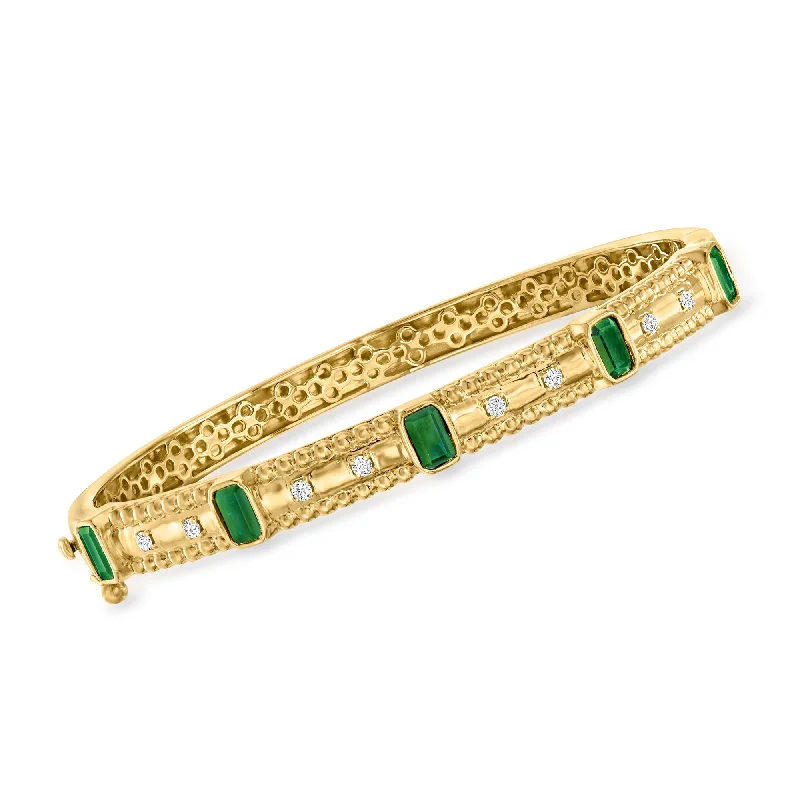 chain bracelet for men-Ross-Simons Emerald and . Diamond Bangle Bracelet in 18kt Gold Over Sterling