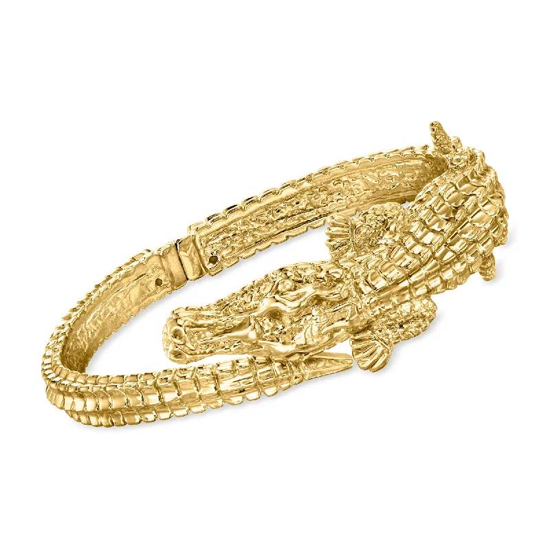 sterling silver bracelet for men-Ross-Simons Italian 18kt Yellow Gold Alligator Bangle Bracelet