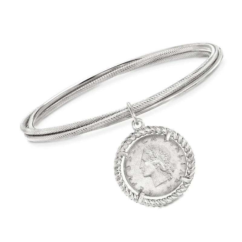 cuff bracelet for women-Ross-Simons Italian Sterling Silver Lira Coin Triple Bangle Bracelet