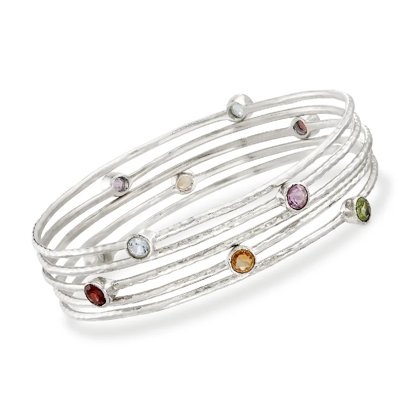 trendy statement bracelet-Ross-Simons Multi-Stone Jewelry Set: 5 Bangle Bracelets in Sterling Silver