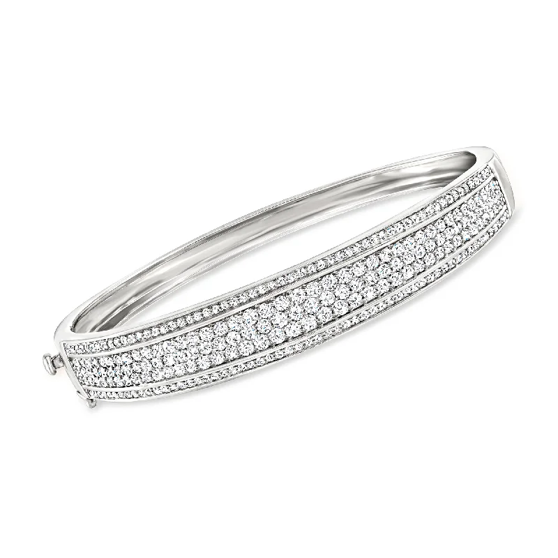 white gold bracelet for women-Ross-Simons Pave Diamond Bangle Bracelet in Sterling Silver