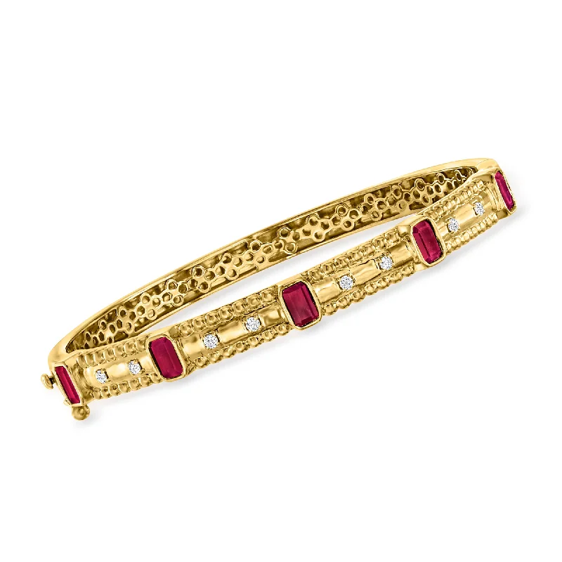 bracelet with meaningful charms-Ross-Simons Ruby and . Diamond Bangle Bracelet in 18kt Gold Over Sterling