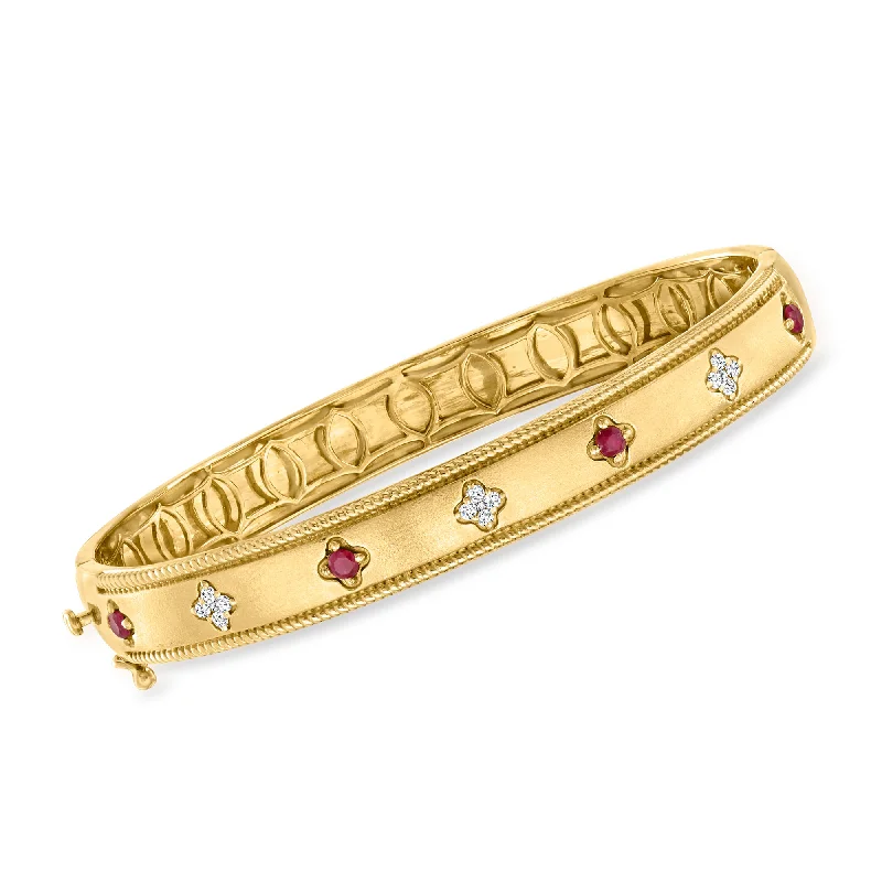 sterling silver chain bracelet-Ross-Simons Ruby and . Diamond Bangle Bracelet in 18kt Gold Over Sterling