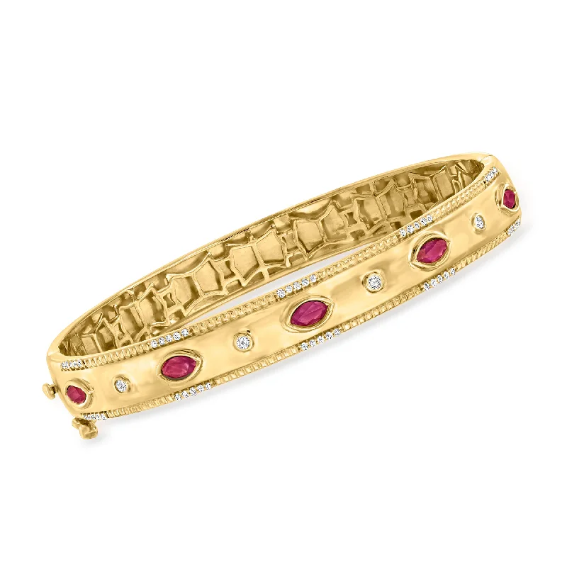 adjustable cuff bracelet-Ross-Simons Ruby and . Diamond Bangle Bracelet in 18kt Gold Over Sterling