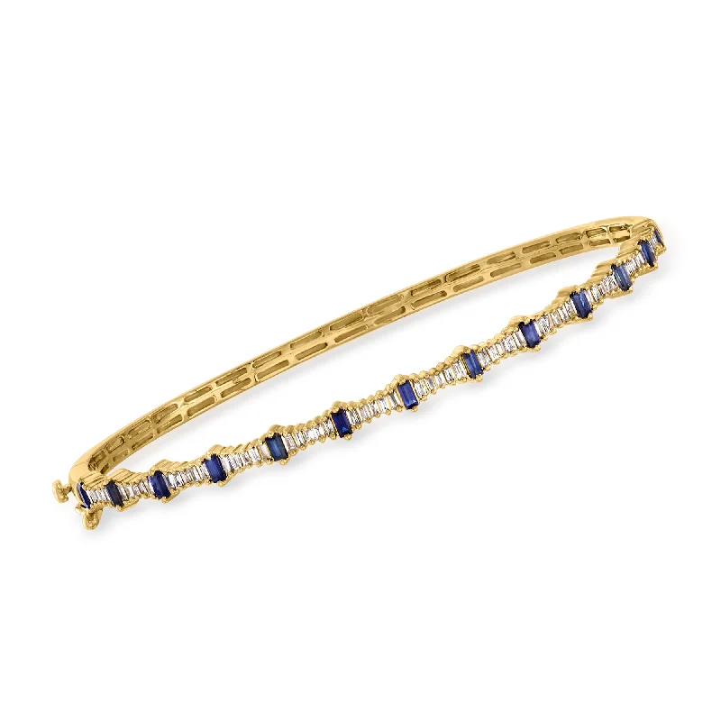 pearl and gold bracelet-Ross-Simons Sapphire and . Diamond Bangle Bracelet in 14kt Yellow Gold