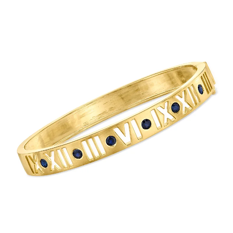 multi-layered bracelet-Ross-Simons Sapphire Roman Numeral Bangle Bracelet in 18kt Gold Over Sterling