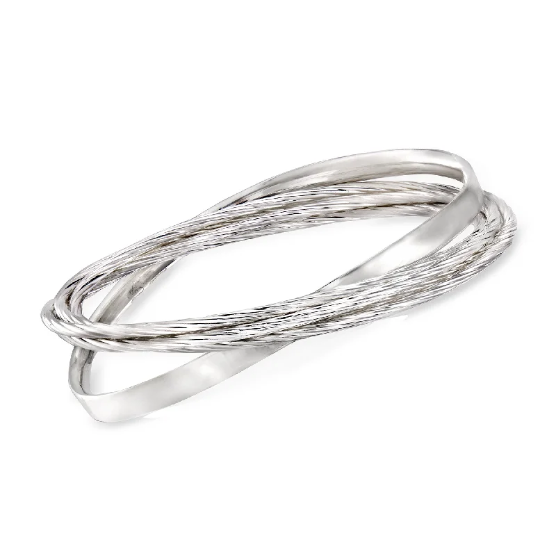 braided friendship bracelet-Ross-Simons Sterling Silver Textured and Polished Rolling Bangle Bracelet