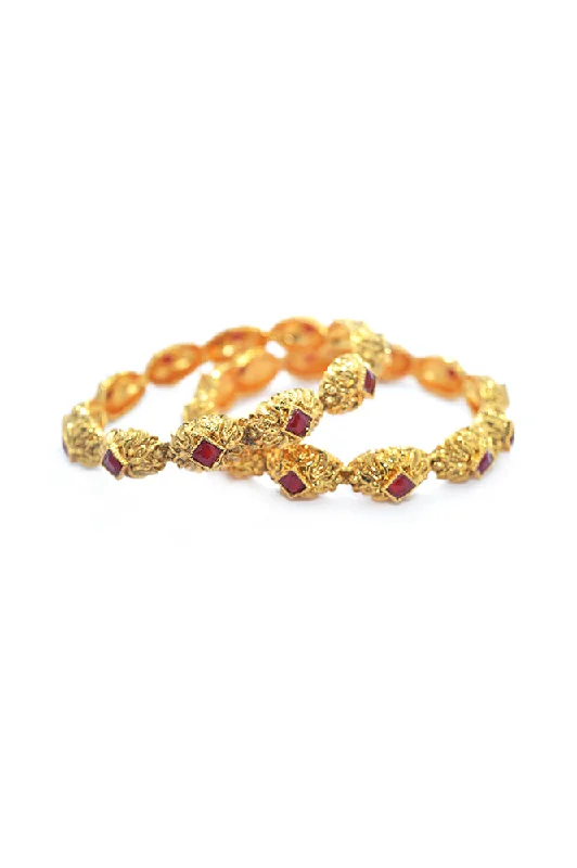 bracelet for wedding gift-Ruby Gold Plated Bangles