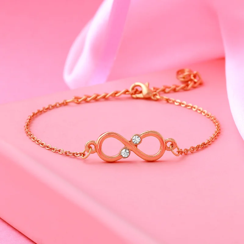 monogrammed bracelet for women-Estele Rose gold plated Infinity Bracelet Using Austrian Crystals for Women