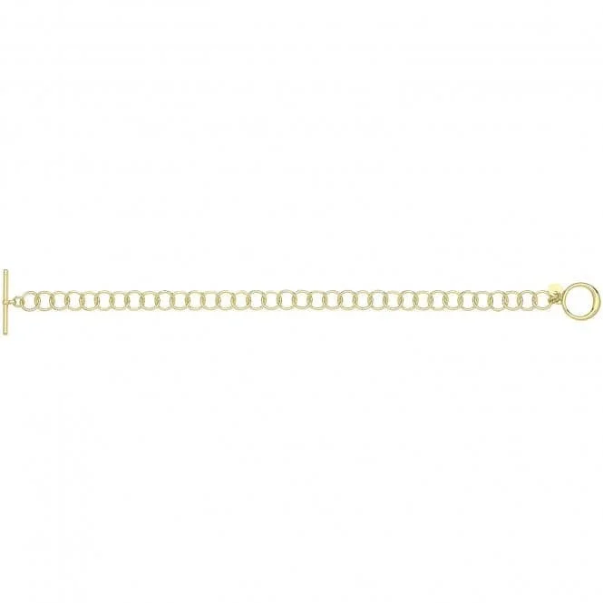 gold bracelet for wedding-Acotis Silver Gold Plated T-Bar Circle Link Bracelet G2703GP