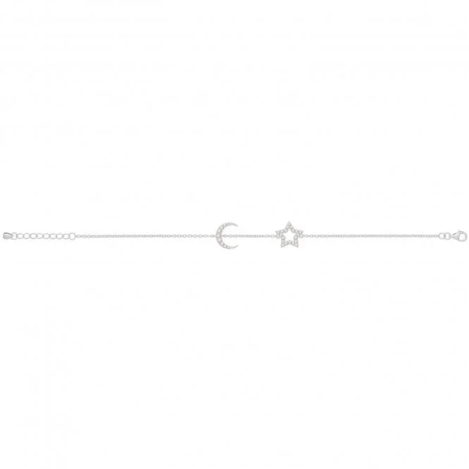 bangle bracelet with heart charm-Acotis Silver Jewellery Ladies rhodium Star / Moon Bracelet G2700