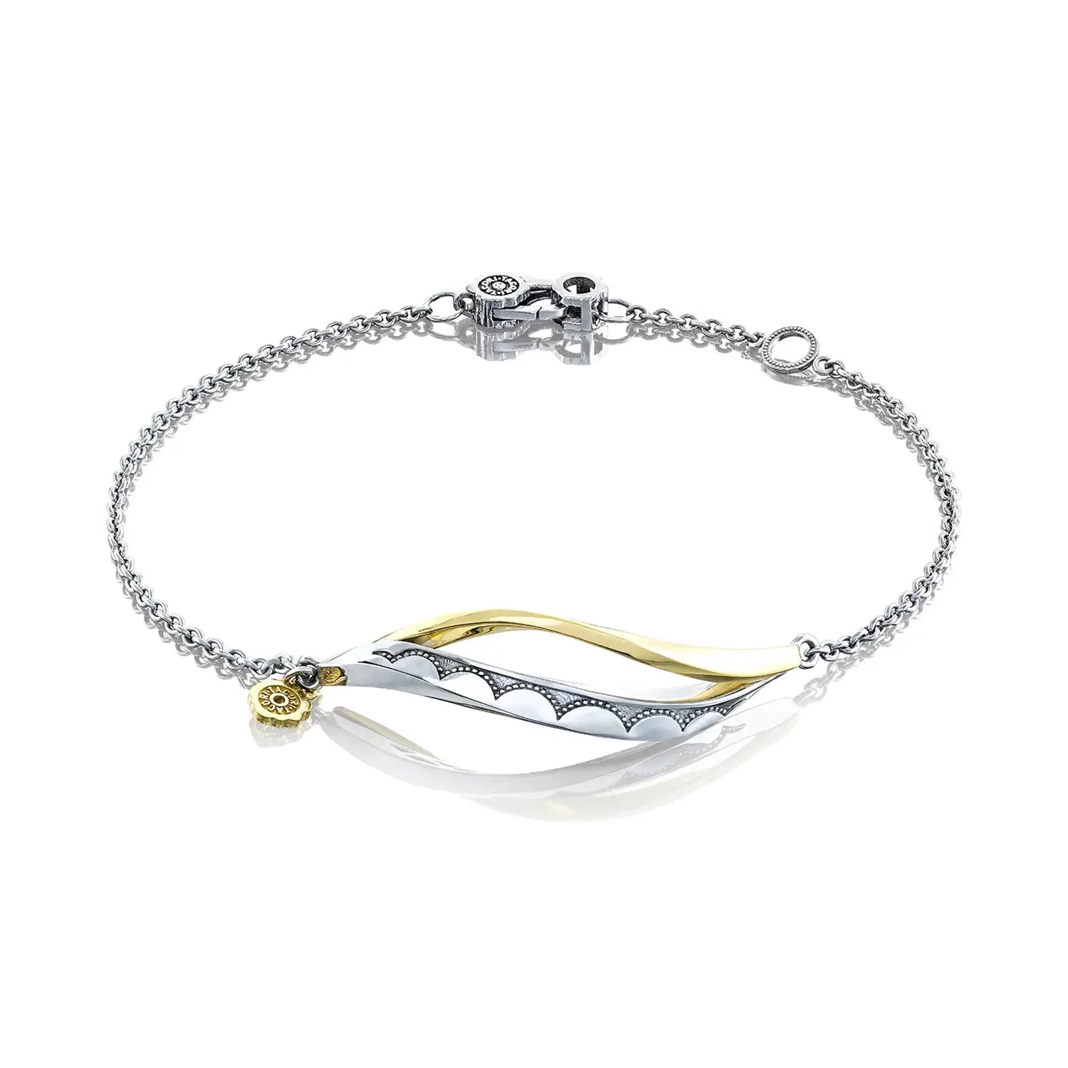 unique leather bracelet-Tacori Crescent Silver and 18K Yellow Gold Cove Single Wave Bracelet