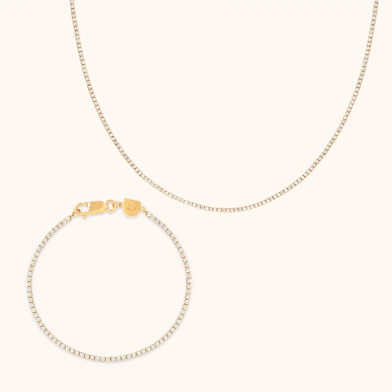 rose gold charm bracelet-Tennis Chain Gift Set in Gold